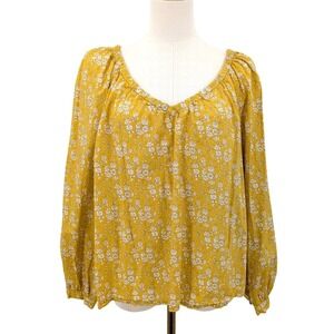 J.Crew Liberty Fabric‎ Yellow Floral Peasant Blouse Open Back Tie Boho XL